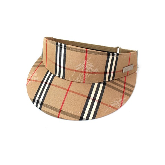 Burberry Accessories - Burberry Tan Nova Check Adjustable Visor White Black Red Plaid Polyester Hat